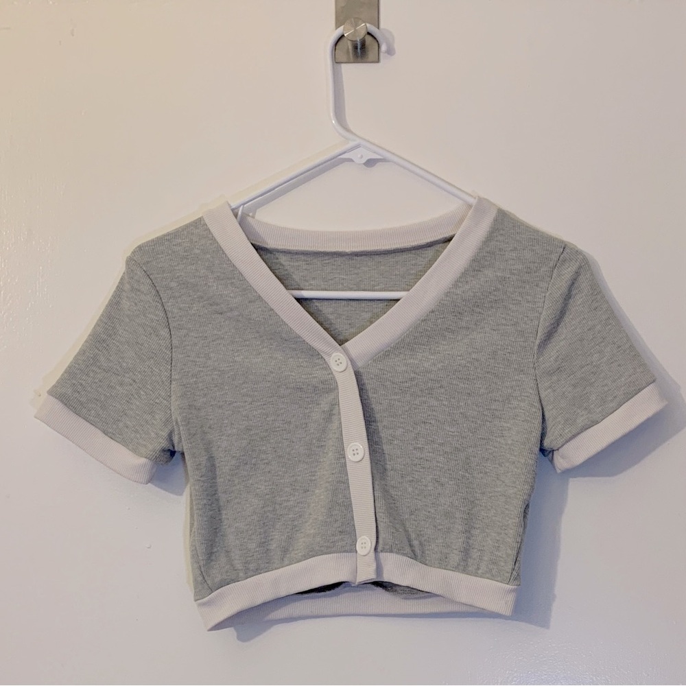 Light gray button up cropped top